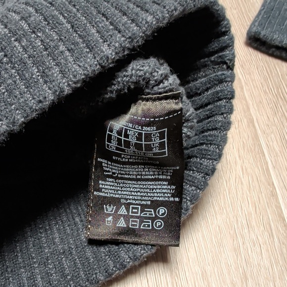 Guess Zip Up Sweater Mens XL Charcoal Grey Ribbed Knit Hooded 100% Cotton Y2K - Picture 5 of 7